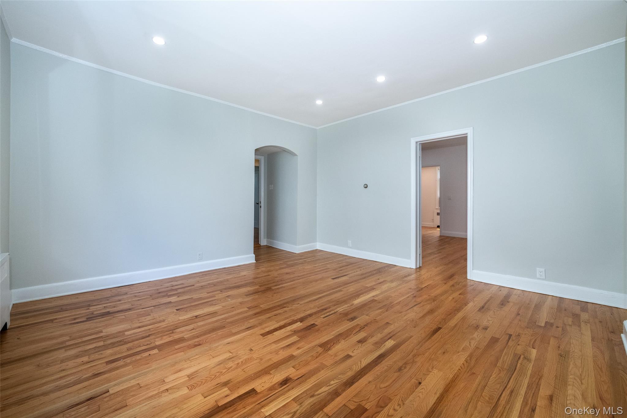 7 Alpha Place, Unit FIRST New Rochelle, NY 10805 - Photo 16 of 25 Spare room featuring ornamental molding, arched walkways, light wood-style floors, and recessed lighting