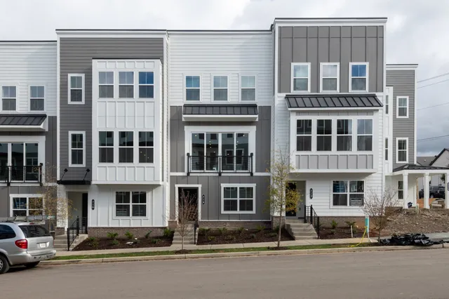 a front view of a building with street