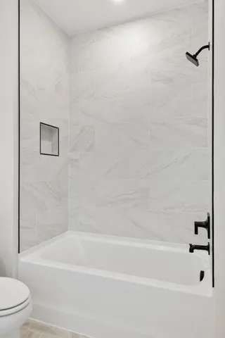 a bathroom with a bathtub