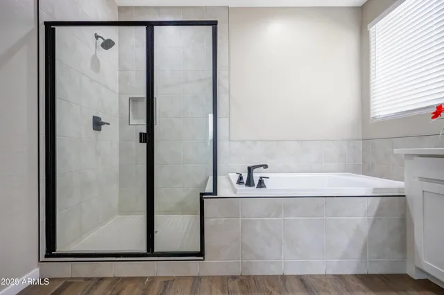 a bathroom with a bathtub