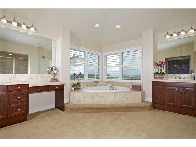 5255 Greenwillow Lane San Diego, CA 92130 - Photo 15 of 25 Master Bath with Separate Travertine Vanities