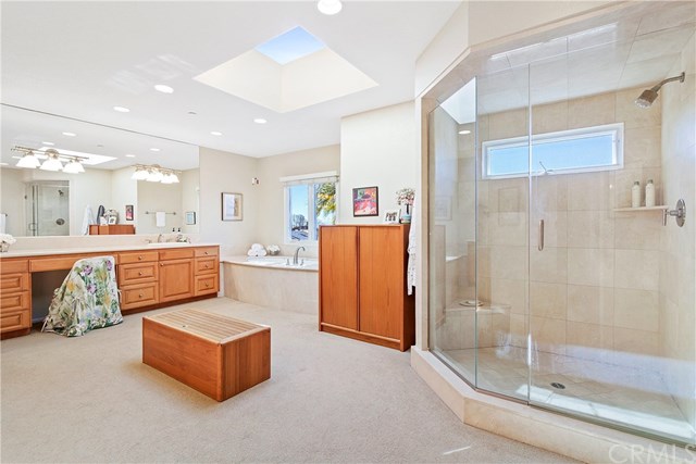 625 Avenida Acapulco San Clemente, CA 92672 - Photo 35 of 48 UPDATED EXPANDED SHOWER, TWO VANITIES...AND YES YOU CAN SEE THE OCEAN FROM THE SHOWER WINDOW, TOO.