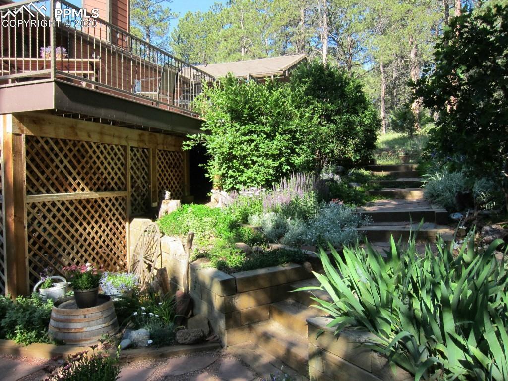 3210 Arena Road Colorado Springs, CO 80921 - Photo 4 of 30 Steps lined with perennial flower beds lead to the large composite and low maintenance deck with epoxy coated railings. Installed 2010.