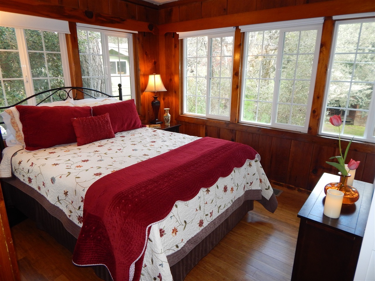 1311 Ridge Trail Julian, CA 92036 - Photo 10 of 25 2nd BEDROOM- French Glass Window Surround Quilted bedspread, Panoramic views.