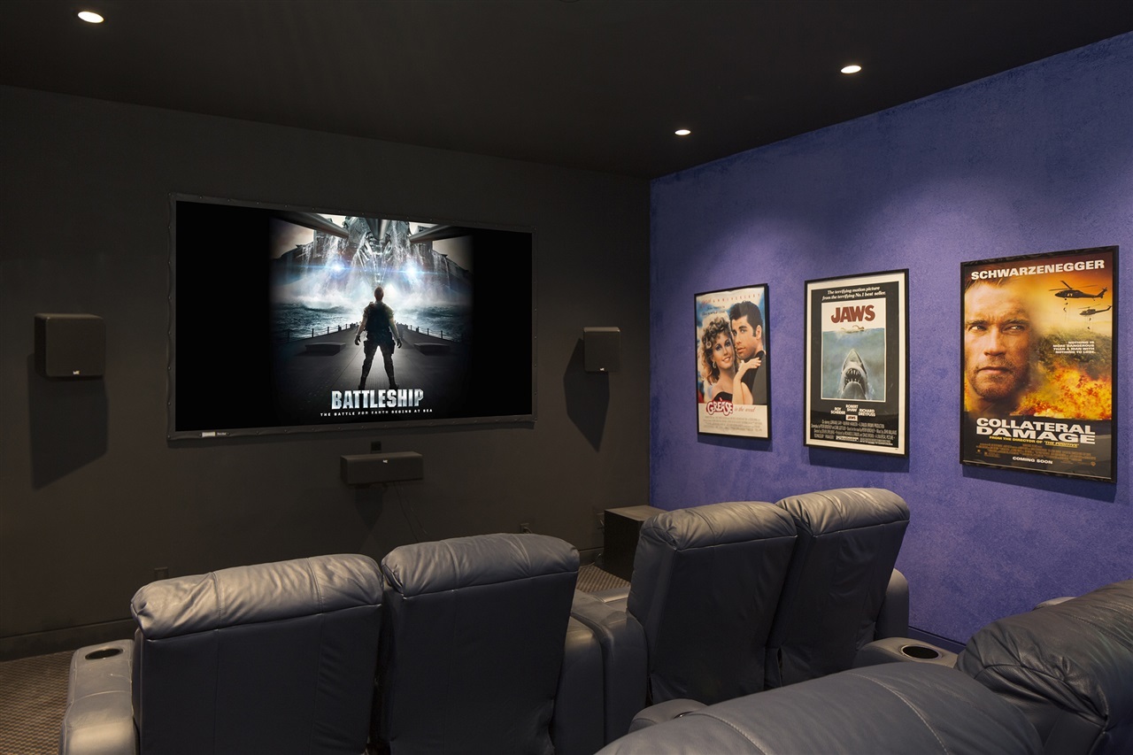 7450 Vista Rancho Court Rancho Santa Fe, CA 92091 - Photo 14 of 25 5th Bedroom was converted to a home theater with leather reclining chairs and ambient lighting