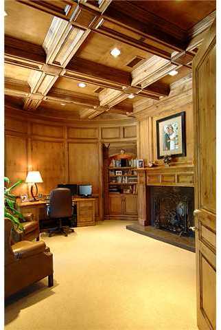 6890 St Andrews Road Rancho Santa Fe, CA 92067 - Photo 11 of 15 Fully paneled, box beam ceiling and fireplace are inviting qualities for this unique library.
