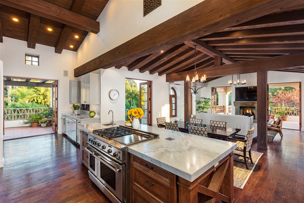 17657 Los Morros Rancho Santa Fe, CA 92067 - Photo 4 of 19 All New Kitchen opening perfectly to family room and terraces