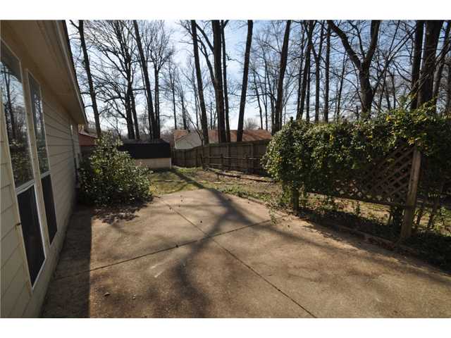 4399 Timber Rise Road Memphis, TN 38125 - Photo 12 of 12 Here's your view of the patio and yard (and shed) from the back door. You just need a table, an umbrella, a few comfy chairs to relax and enjoy our warm spring weather! Ahhhh!